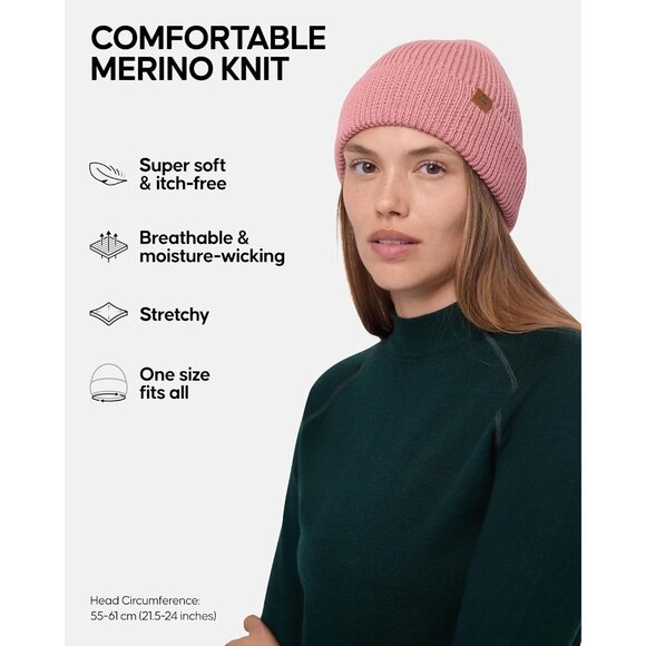 Men's Pink Merino Wool Fitted Stretch Beanie Soft Stretchy Fisherman Beanie Cap - Picture 2 of 6